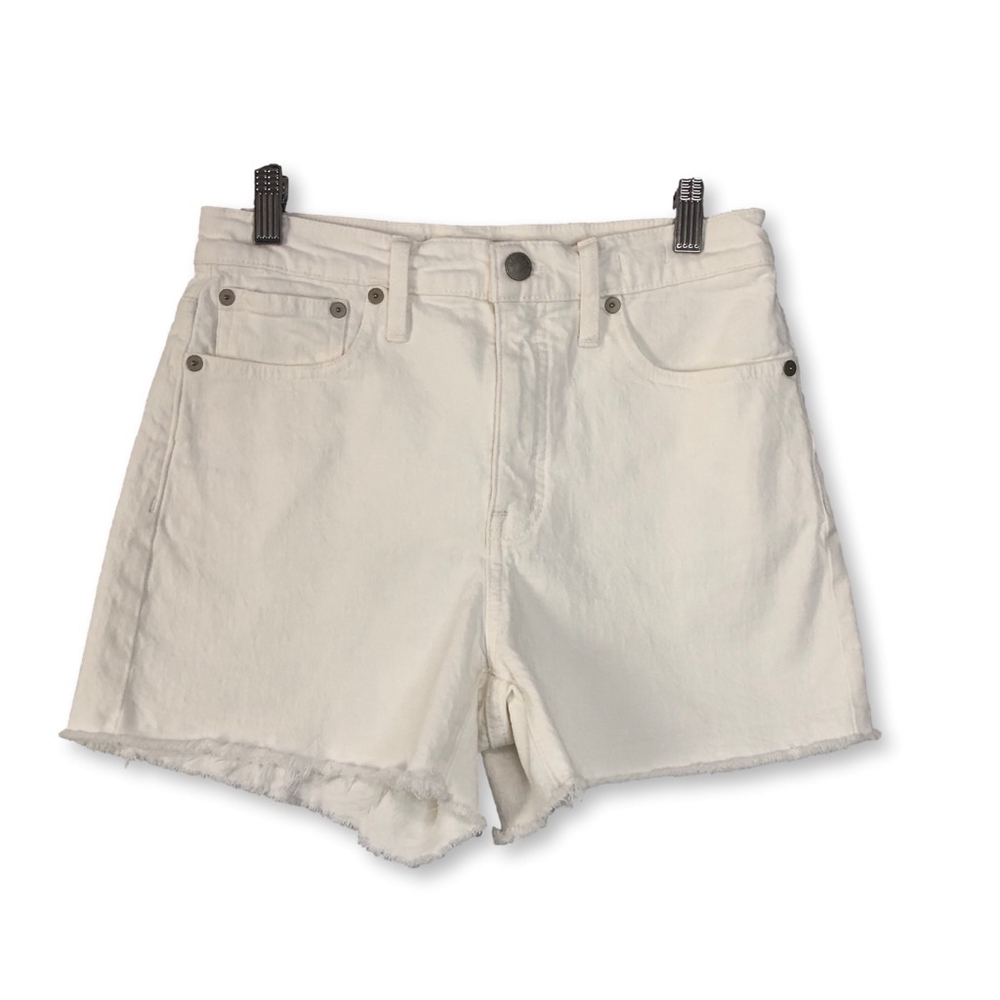 Madewell White High Rise Denim Shorts Raw Hem Size 26